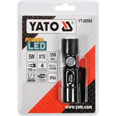 YATO Käsivalaisin XTE 5W 350lm USB Cree Led